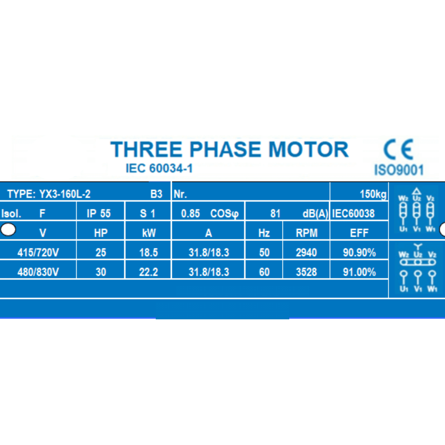 18.5kW 25HP 2 Pole3-Phase Electric Motor 2800RPM 42mm Shaft 415V
