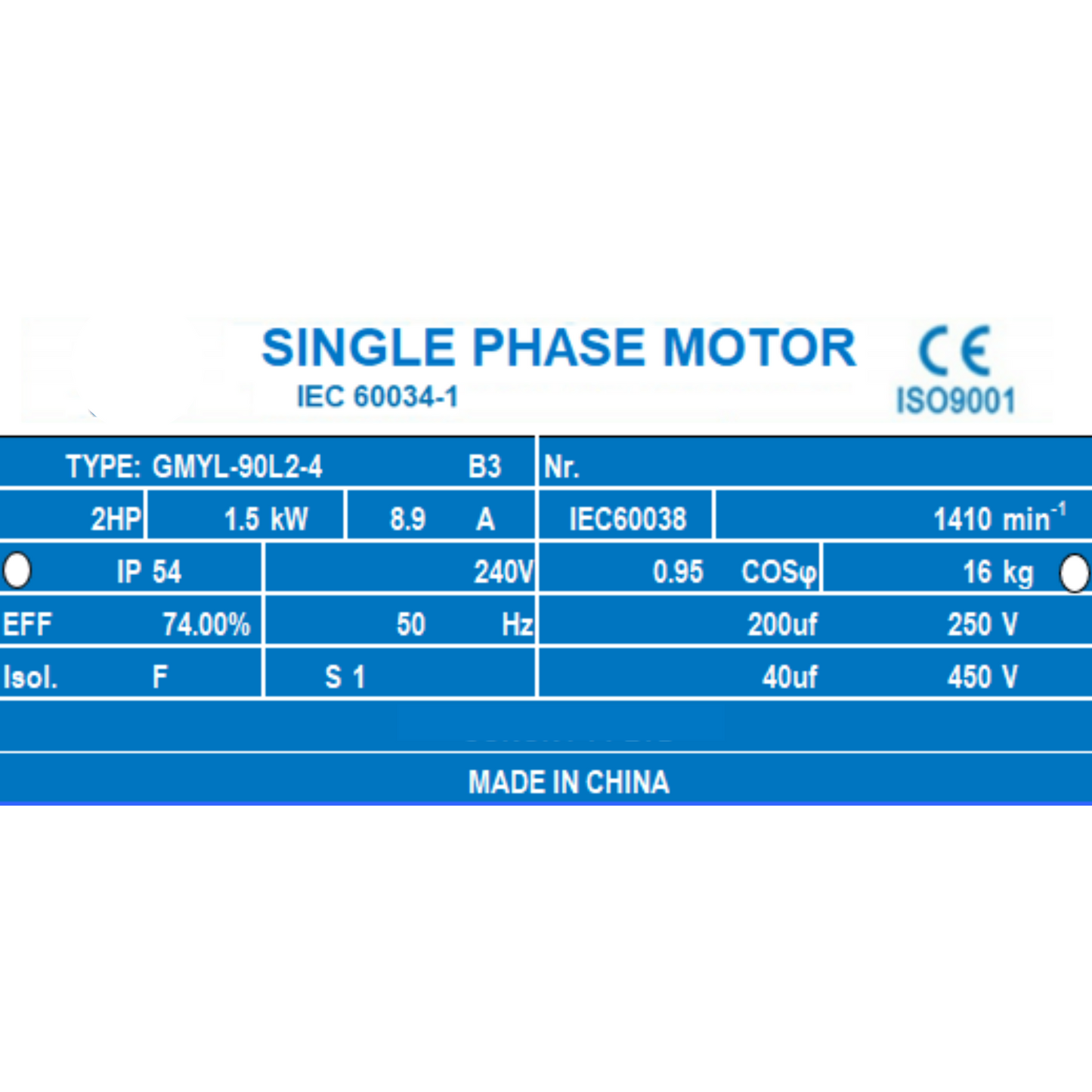 2HP 1.5kW B14 Flange Motor 1400RPM Reversible CSCR Single Phase 240V 24mm Shaft