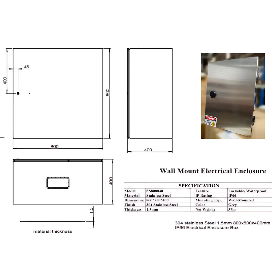 304 Stainless Steel 1.5mm Electrical Enclosure Box 800x800x400mm