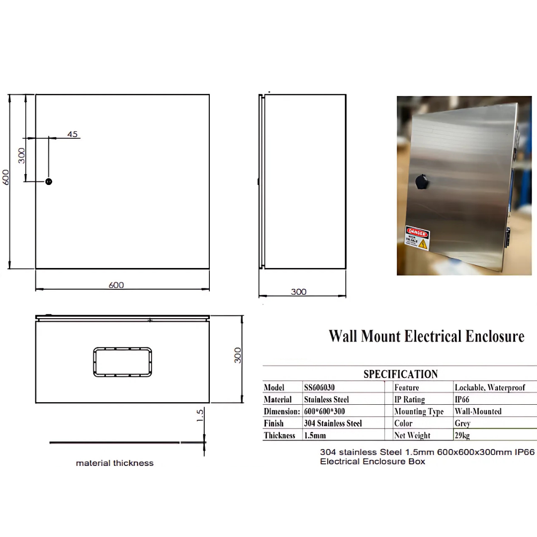 304 stainless Steel 1.5mm Electrical Enclosure Box 600 x 600 x 300