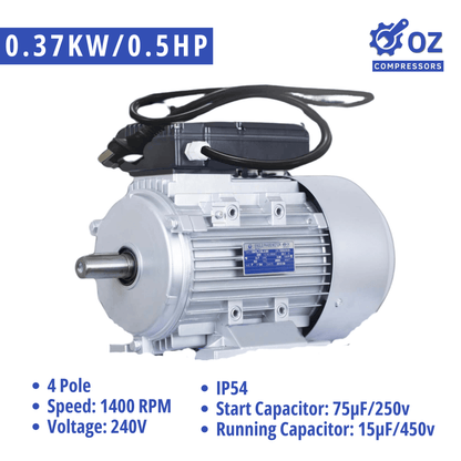 0.37kW 0.5HP 1400RPM Single Phase Motor Reversible 4-Pole 240V with Cable