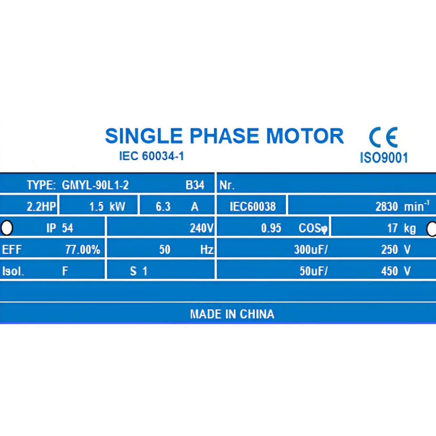 1.5kW 2HP Reversible Motor 2800RPM 24mm Shaft Size Single Phase CSCR