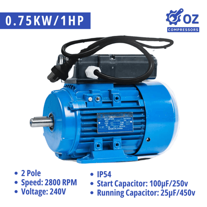1HP 0.75kW 2 Pole Reversible Single-Phase Motor 2800 RPM 240V with Cable