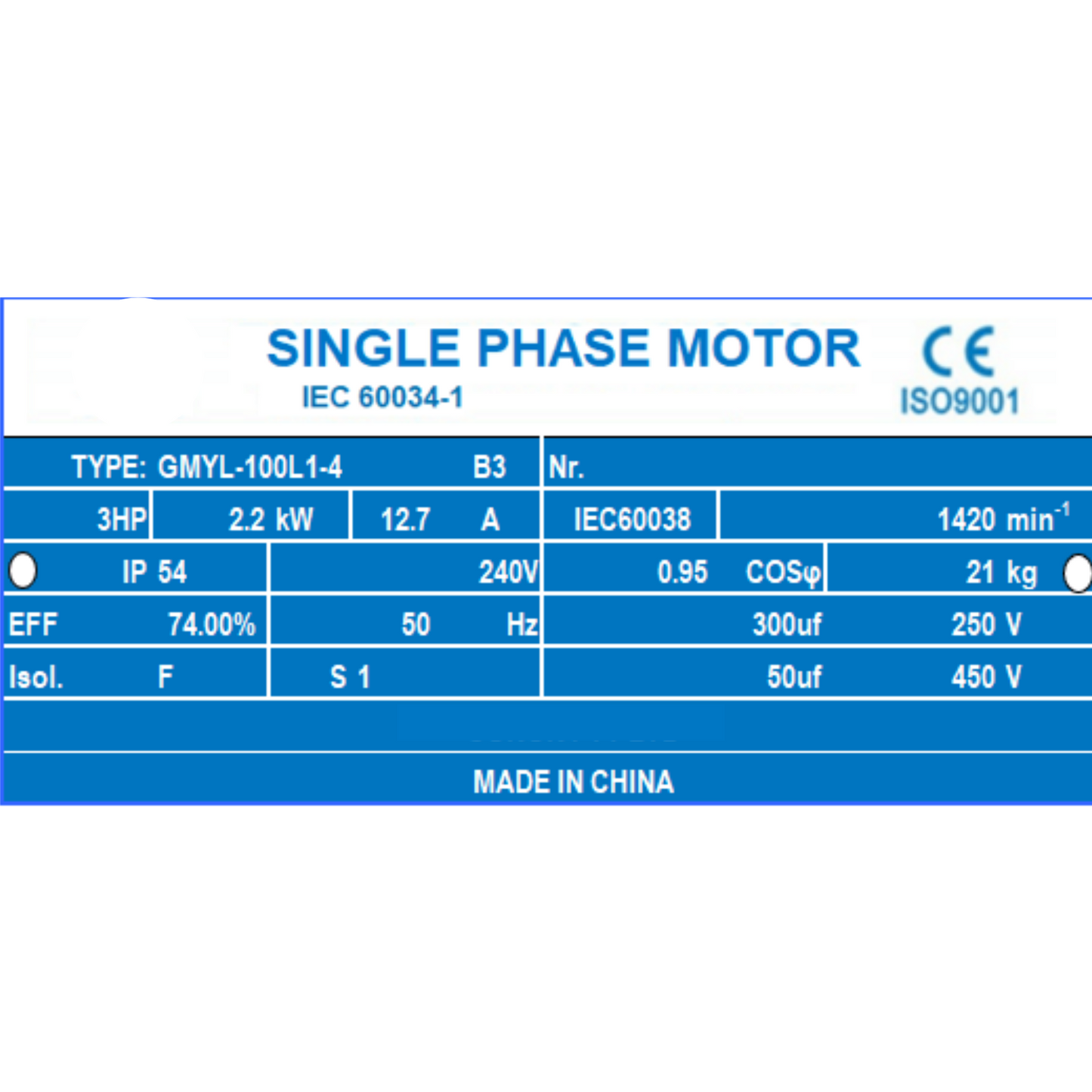 2.2kW 3HP Electric Motor 240V 1400RPM Single Phase for Car Hoists Cement