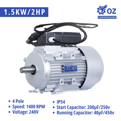2HP 1.5kW Electric Motor 1400RPM Single Phase 4-Pole Reversible 240V with Cable