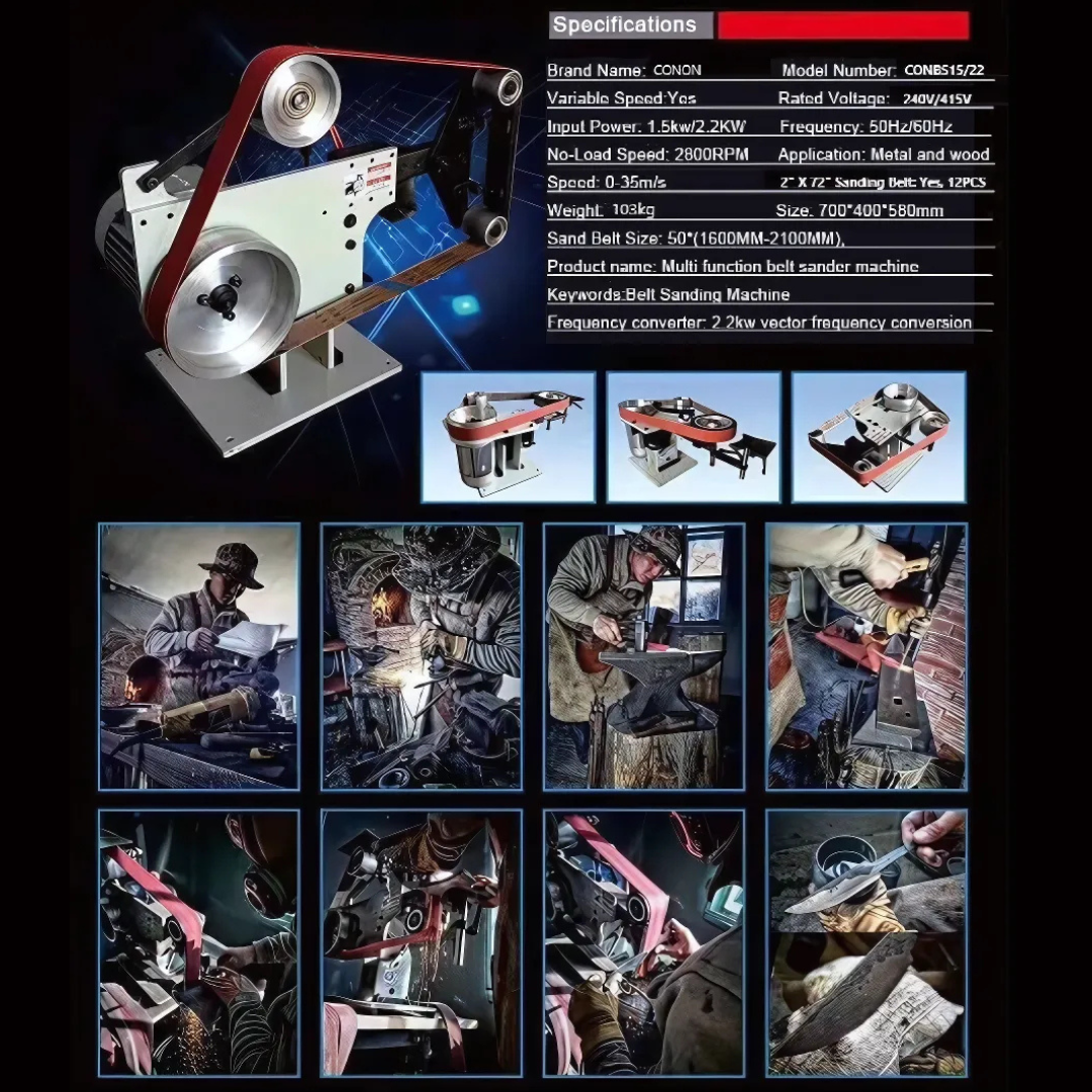 2.2KW 2″ x 72″ Belt Sander Grinder Linisher Full Chassis for Precision Grinding and Sanding