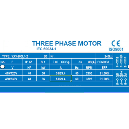 30kW 2-Pole 3-Phase Induction Motor 40HP 2800RPM