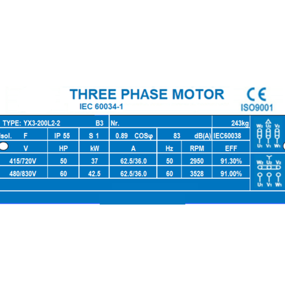 37kW 2-Pole 3-Phase Induction Motor 50HP 2800RPM
