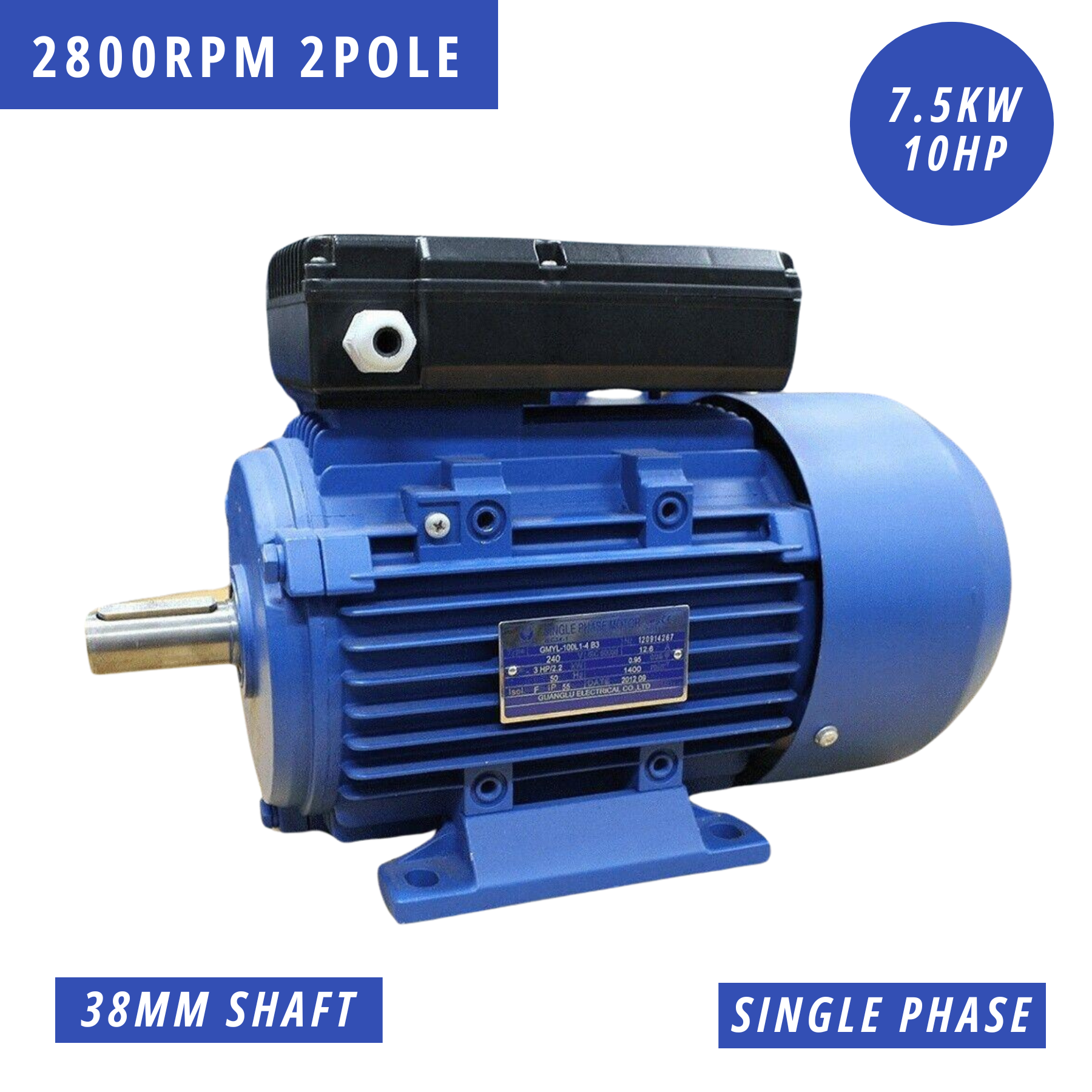 2800 Rpm Motor 7.5kW 10HP Electric Motor 2800 RPM Single-Phase 240V 38mm Shaft High E ...
