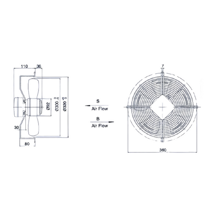 350mm Axial Fan 1Phase 240V 1380rpm 4 Pole Evaporate Refrigerate