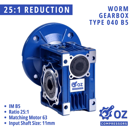 B5 63 Flange 25:1  Worm Gearbox 11mm x 18mm Shaft Speed Reducer