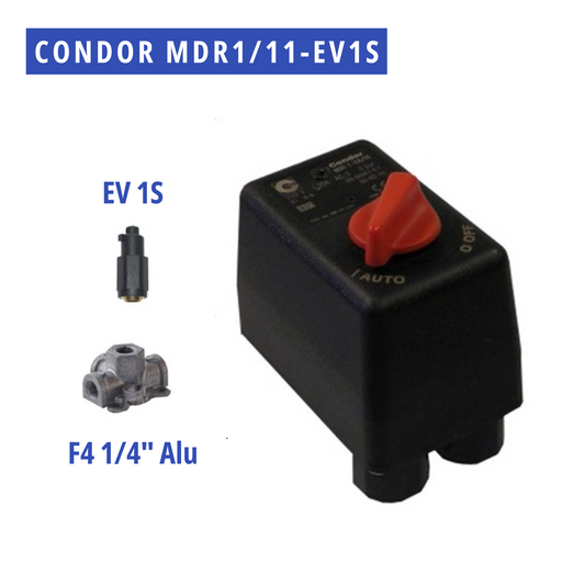 Condor MDR 1/11 EV1S Pressure Switch Four Outlets 1/4" Alu Unloader Valves
