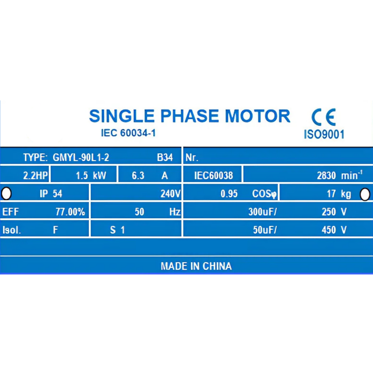 2HP 1.5kW Reversible Motor B14 Flange 2800RPM Single-Phase 240V CSCR 24mm Shaft