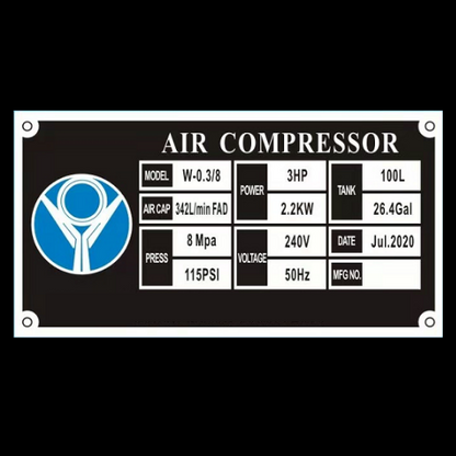 Piston Air Compressor 342L 13CFM 100L Single 240V 2.2KW 3HP 120PSI