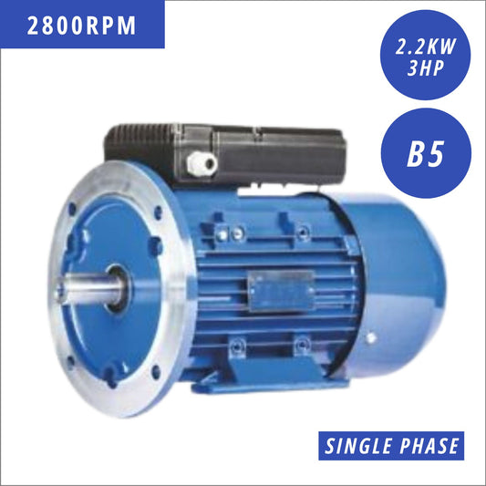Single Phase B5 2.2kw 3HP 2800rpm Molnar Flange Mounted Motor 240v Reversible CSCR Shaft 24mm