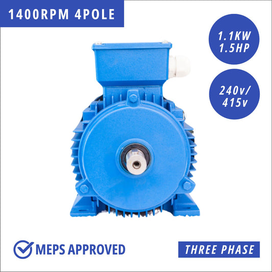 Three Phase 415v Lathe Farm Mach Electrical Motor 1.1kw 1.5HP 1400rpm Shaft 24mm